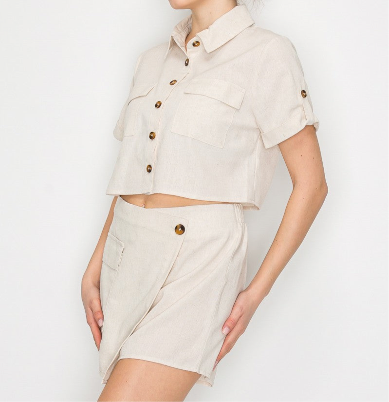 Linen button up & shorts Set