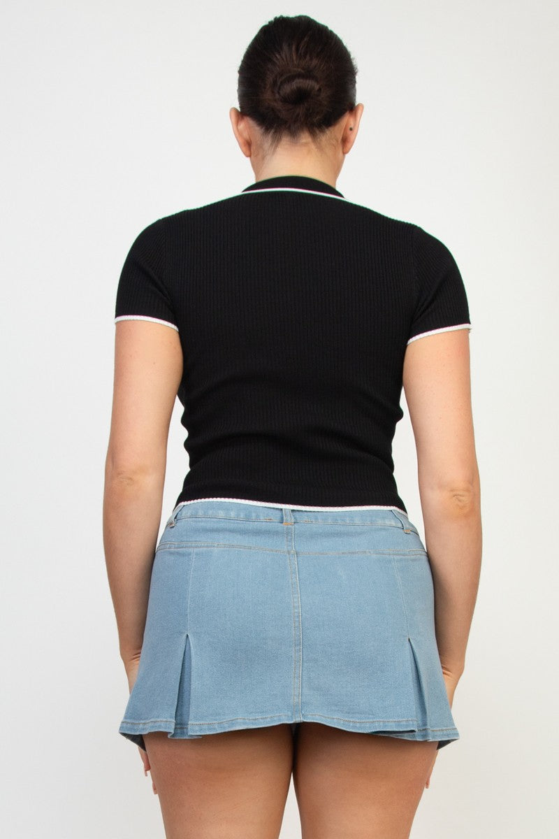 Short sleeve V neck sweater