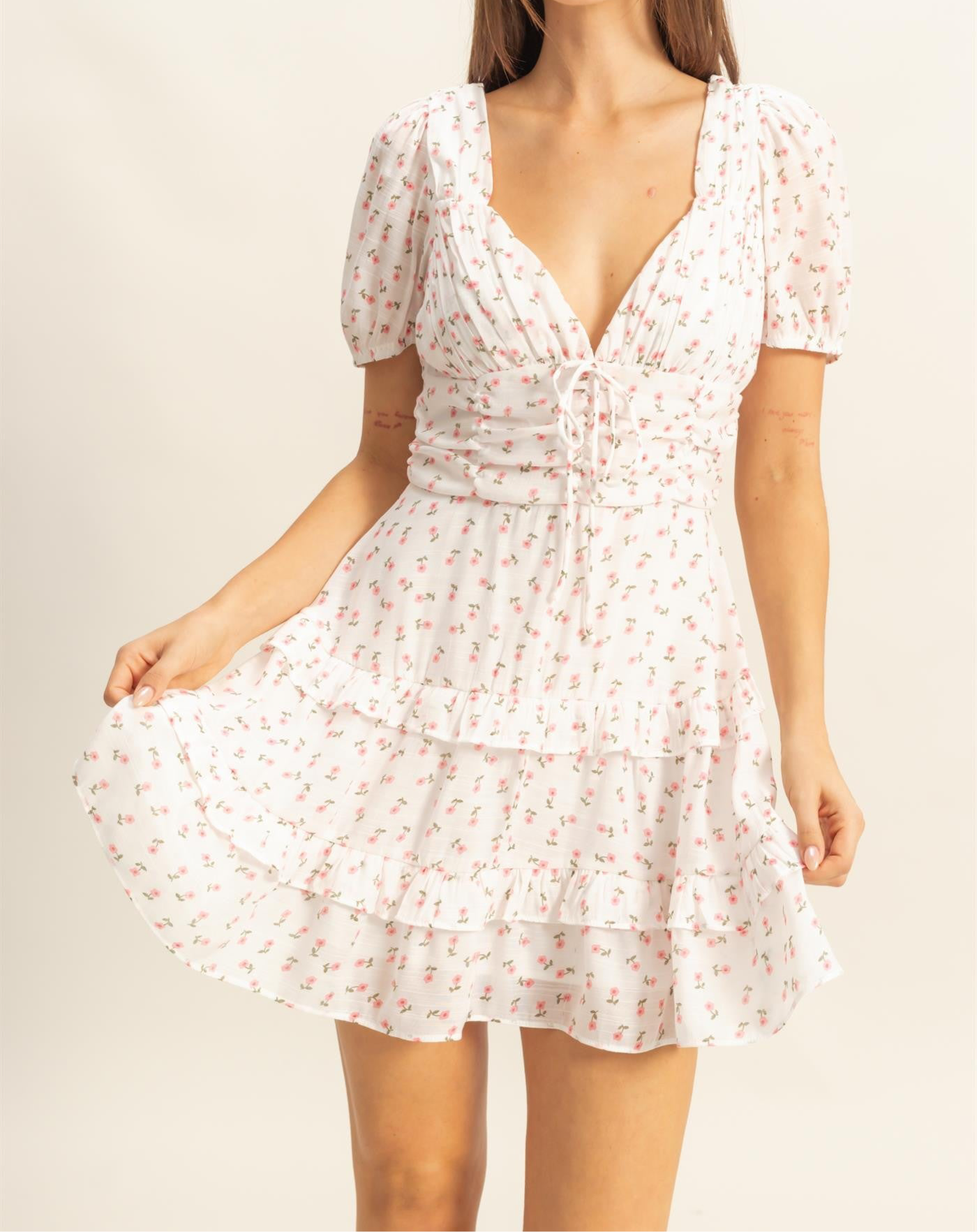 Floral ruffle two tier dress