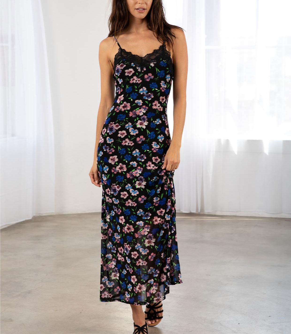 Lace trimmed maxi dress