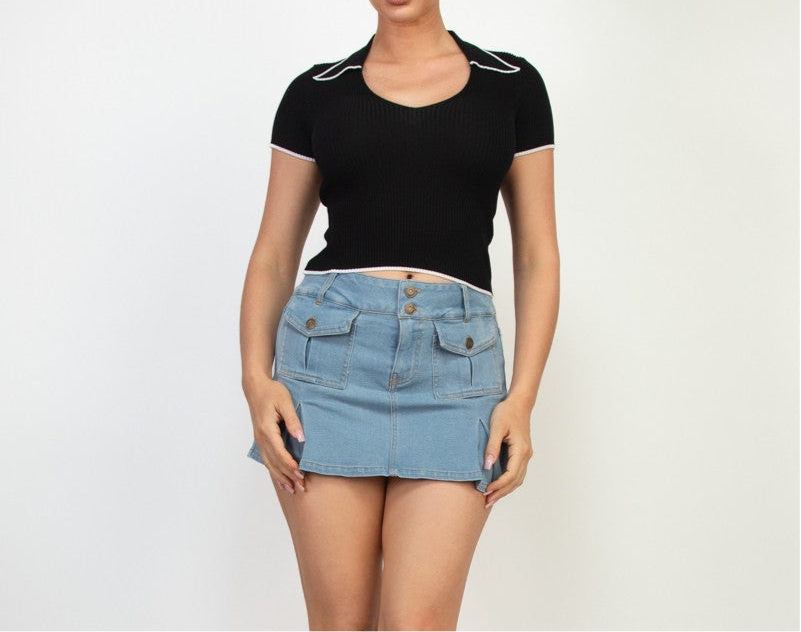 Short sleeve V neck sweater