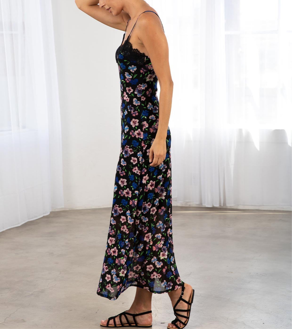 Lace trimmed maxi dress