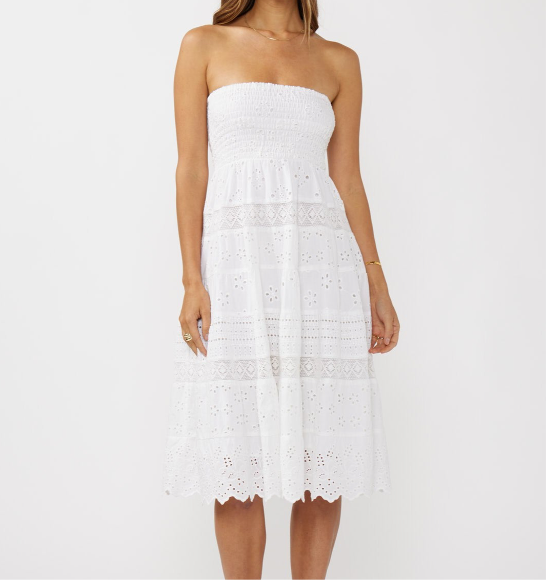 Strapless eyelet dress