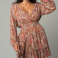 Long Sleeve Smocked Tie Back Mini Dress