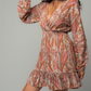 Long Sleeve Smocked Tie Back Mini Dress