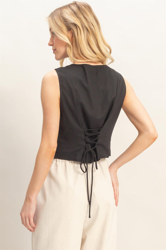 sleeveless front button top
